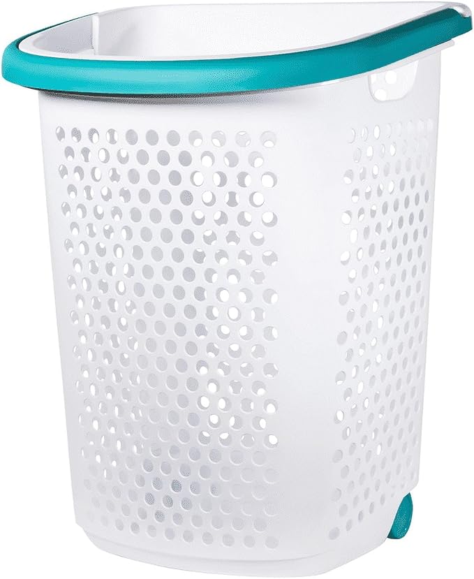 2Bushel -Wheeled Laundry Plastic Basket ，With a Handle, Lightweight and Durable, With Wheels, Suitable for Apartments, Bedrooms, Bathrooms and Laundry Rooms (15.47x 20.11 x 25 in)