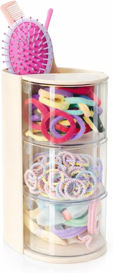 3-Layer(Yellow) Clear Hair Accessories Organizer,Hair Caddy Organizer,with Hair Brushes Holder Rotatable Small Jewelry Box for Hair Clip, Earring Necklaces, Makeup Brush, Hair Accessories.
