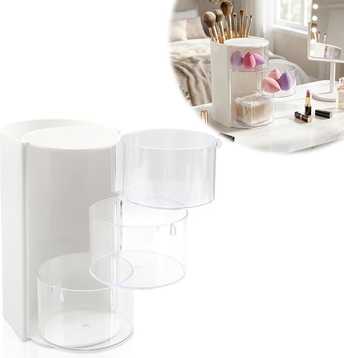 Hair Accessory Organizer, Rotatable Makeup Brush Holder for Necklaces, Hair Tie Organizer Jewelry Storage Box for Hairs Clips, Earrings, Necklaces, Bracelets, Rings(COLOR:white)