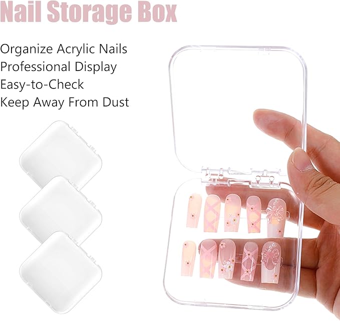 36 Pcs Press on Nail Storage Box Container All-In-One Clear 3 pcs Double Sided Tape Acrylic Display Fake Nail 3 Big Storage Box Organizer Case Artificial False Nail Boxes Packaging for Press Ons