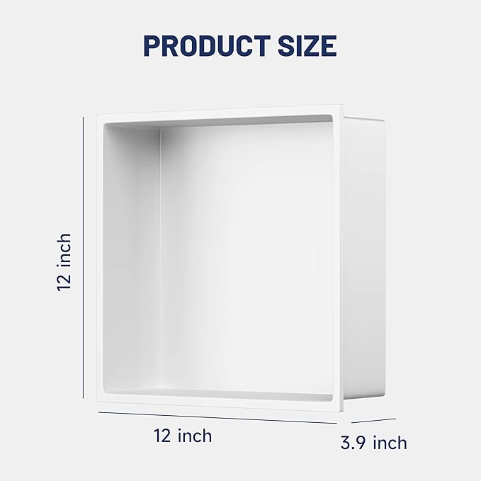 White Shower Niche, Stainless Steel Wall Niche 12"X12", No Tile Needed Recessed Inserted Niche Shower for Bathroom, Living Room, Kitchen for Storage