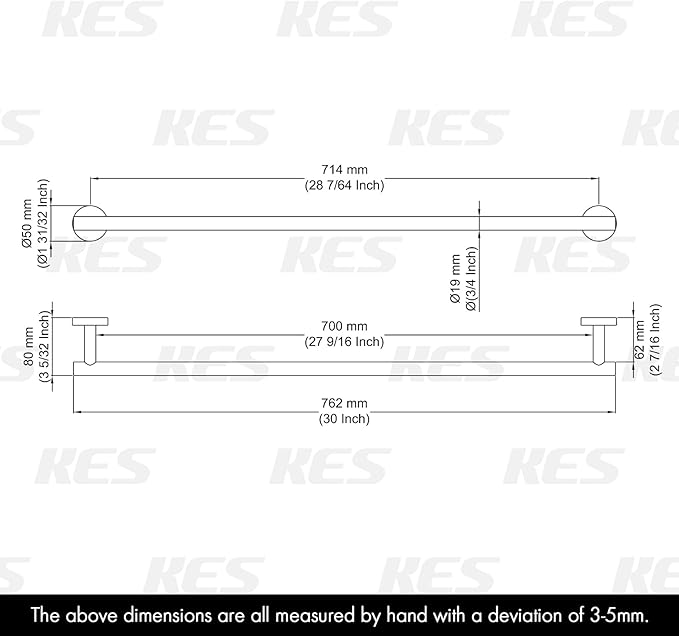 KES Bathroom Towel Bar, Towel Hangers for Bathroom Wall Shower Hand Towel Holder Hanger 27.6 Inches SUS304 Stainless Steel RUSTPROOF Wall Mount Brushed Steel, Total Length 29.9 Inch, A2000S75-2