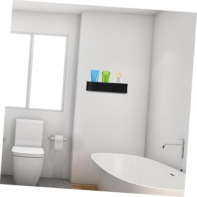 Punch-Free Wall-Mounted Bathroom Storage Rack 28.3cm Black Organizer for Shower Sturdy Sundries Holder for Home for Bathroom and Laundry Use