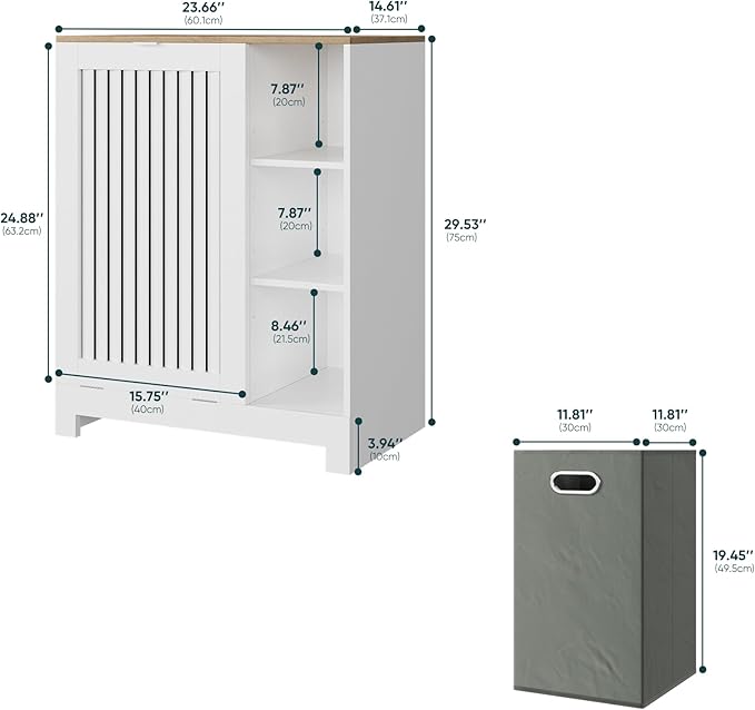 Laundry Hamper Cabinet with Tilt-Out Door - 2-in-1 Moisture-Resistant Storage with Removable Basket & 3 Open Shelves, Freestanding Organizer for Laundry Room, Bathroom