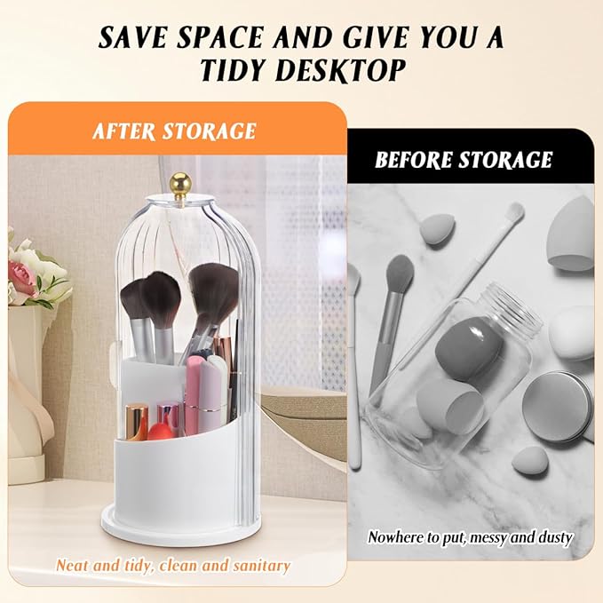 NOLITOY Concealed Toothbrush Holder, Rotating Makeup Brush Organizer with Sliding Lid Dustproof Waterproof Toothpaste Storage for Counter Bathroom (White)