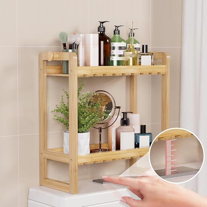 Bamboo Over The Storage Shelf 2-Tier Home Storage Rack for Small Bathroom (Double Storage Rack)
