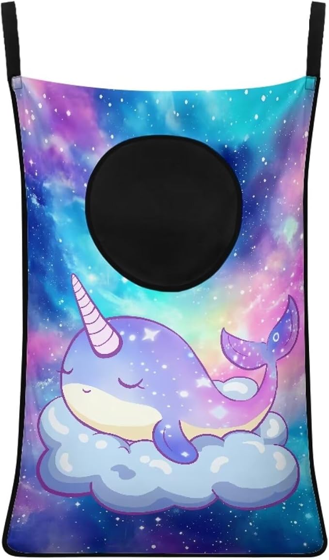 ZOUTAIRONG Galaxy Whale Print Hanging Laundry Hamper Reusable Storage Organizers Over The Door Laundry Hamper Clothes Laundry Baskets Zipper Dorm Room Decor Brown