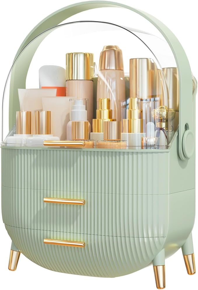 Makeup Organizer Skincare Organizers - Cosmetic Display Cases with Transparent Cover, Skincare Organizers for Bathroom Countertop, Bedroom Vanity Desk, Lipstick Organizer, Green