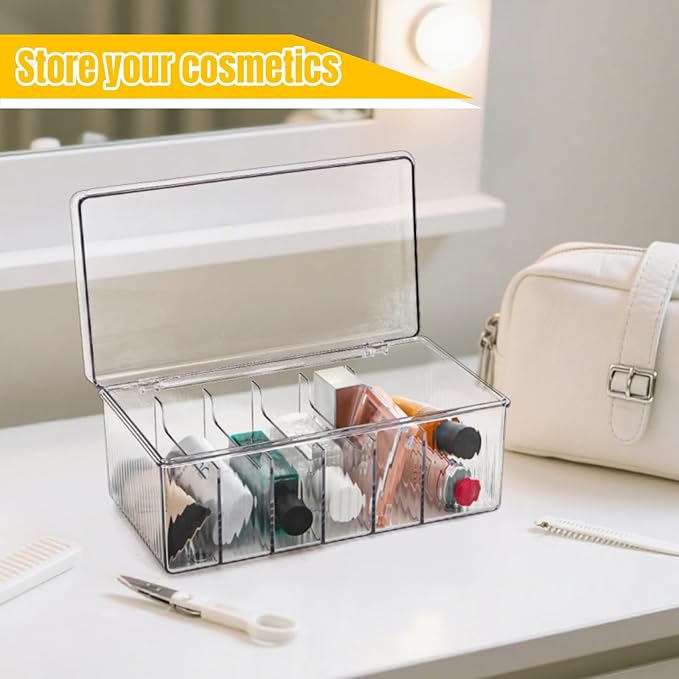 2 Pack Lash Extension Organizer, Clear Eyelash Cart Storage Boxes with 6 Compartments, Separated Large Capacity Eyelash Extension Supplies Storage Container for Lash Techs
