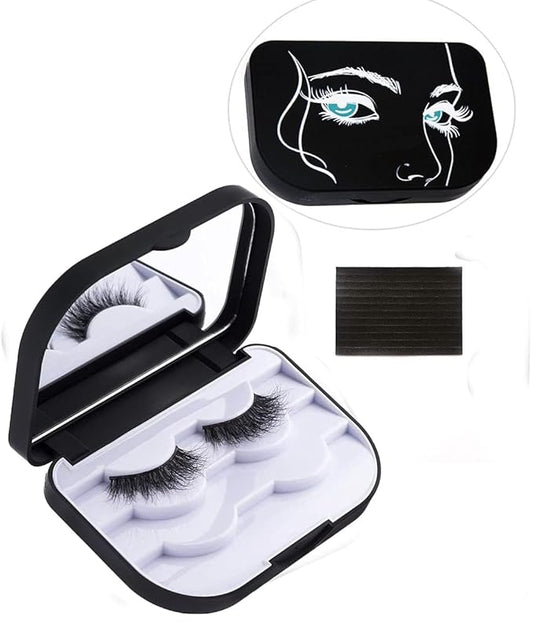 False Eyelash Storage Case with Mirror Lash Organizer Holder Box Empty Makeup Cosmetic Travel Case and 3 Pari Strip Lash Container (Black)