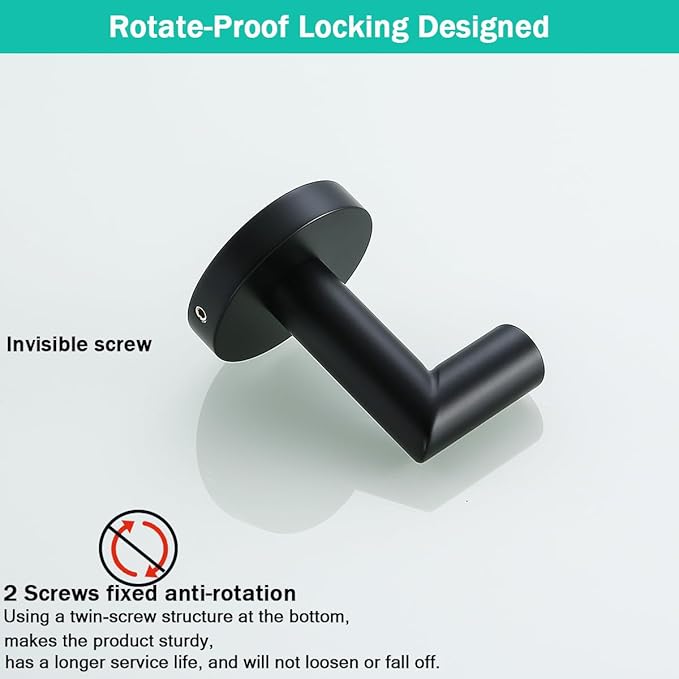 Matte Black 4 Pieces Bathroom Hardware Accessories Set with 18 Inch Towel Bar,Toilet Paper Holder,Towel Hooks,SUS 304 Stainless Steel Wall Mounted Bathroom Towel Bar Set,SE96018S-4MB