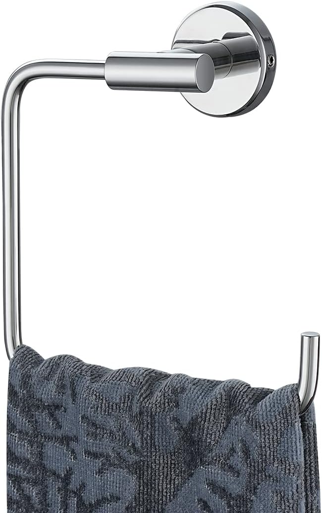 JQK Chrome Towel Ring, Stainless Steel Square Ring Towel Holder for Bathroom, 6 Inch Matte Black Wall Mount, TR140-CH