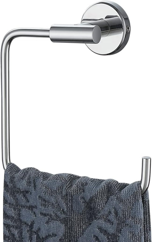 JQK Chrome Towel Ring, Stainless Steel Square Ring Towel Holder for Bathroom, 6 Inch Matte Black Wall Mount, TR140-CH