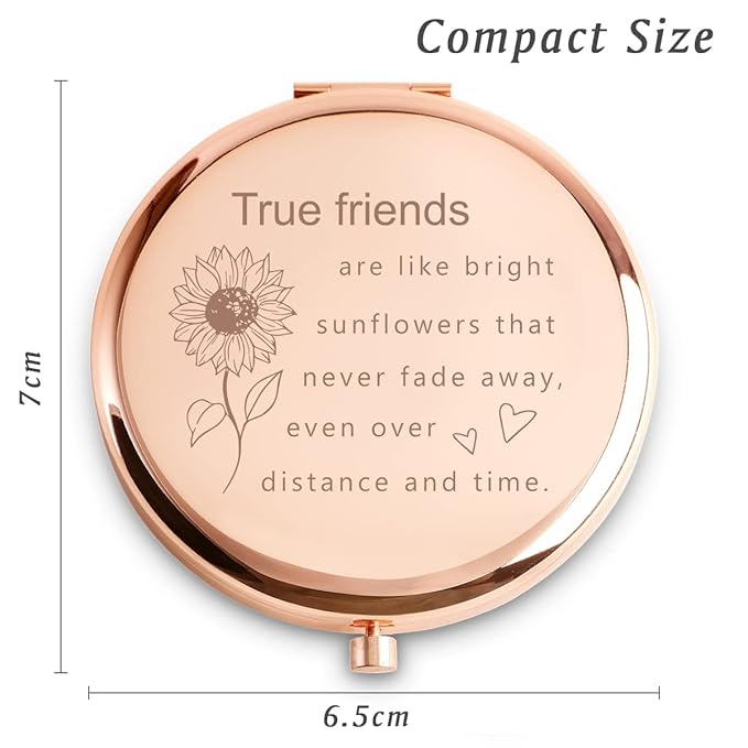 Friendship Gifts for Women Girls, Personalized Gifts for Friends BBF Bestie, Custom Compact Mirror for Birthday, Mothers Day, Graduation, Basket Stuffers