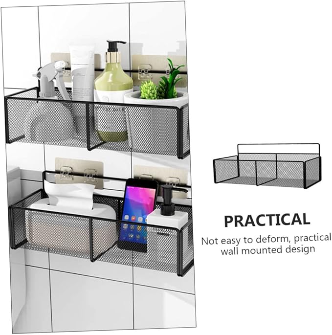 Luxshiny Large Black Wall-Mounted Storage Rack for Home 38CM Iron Cosmetic Organizer No Drill Hanging Shelf for Bathroom and Kitchen Supplies