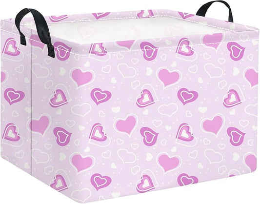 Rectangular Valentines Basket for Women Girls Storage Bin Organizer Box Shelf Room Decor(Fancy Heart)