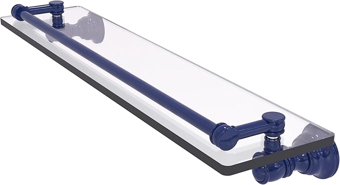 Allied Brass CL-1-22-GAL-MBL Carolina Collection 22 Inch Glass Shelf with Gallery Rail, Mediterranean Blue