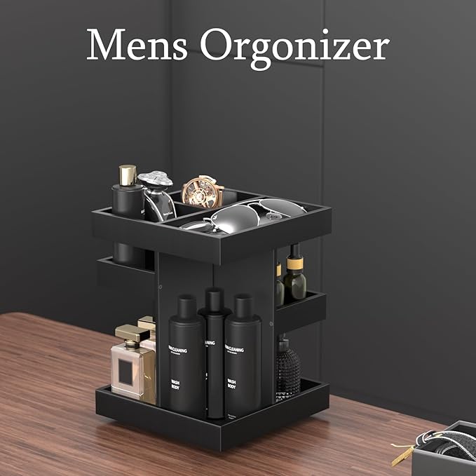 Cologne Organizer for Men Women, Large Capacity Wood Cologne Stand with Rotate Perfume Shelf Bathroom Vanity Countertop Storage