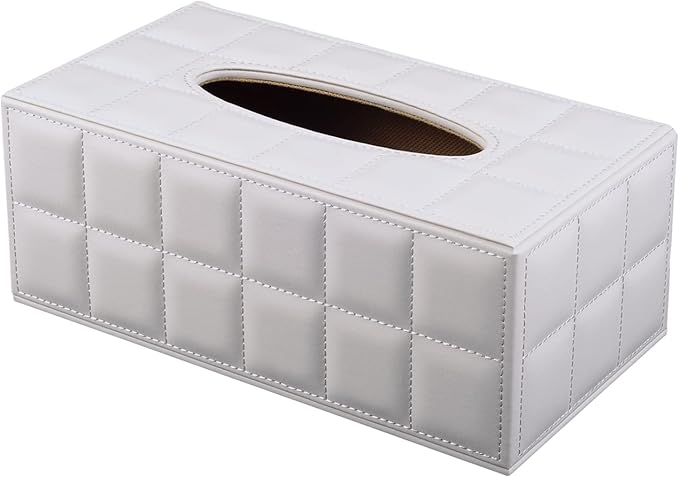 High-end Fashion Pu Leather Tissue Box Holder Cover Rectangular,Napkin Facial Tissues Cube Dispenser,Tissue Cover Decorative Container with Magnetic Bottom for Home Office Car (White)