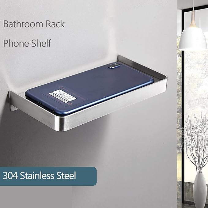 Bathroom Shelves, 7.3X3.5in Stainless Steel Wall Mounted Toilet Phone Holder Shelf, Phone Storage Shelf for Household Bathrooms, Toilets, Kitchens, Showers (Brushed)