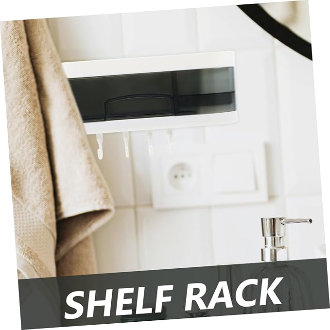 LIFKOME Wall-Mounted Bathroom Shelf Storage Rack, Plastic Multi-Functional Wall Shelf with Hooks, Space-Saving Organizer for Kitchen and Bathroom Use, Random Color