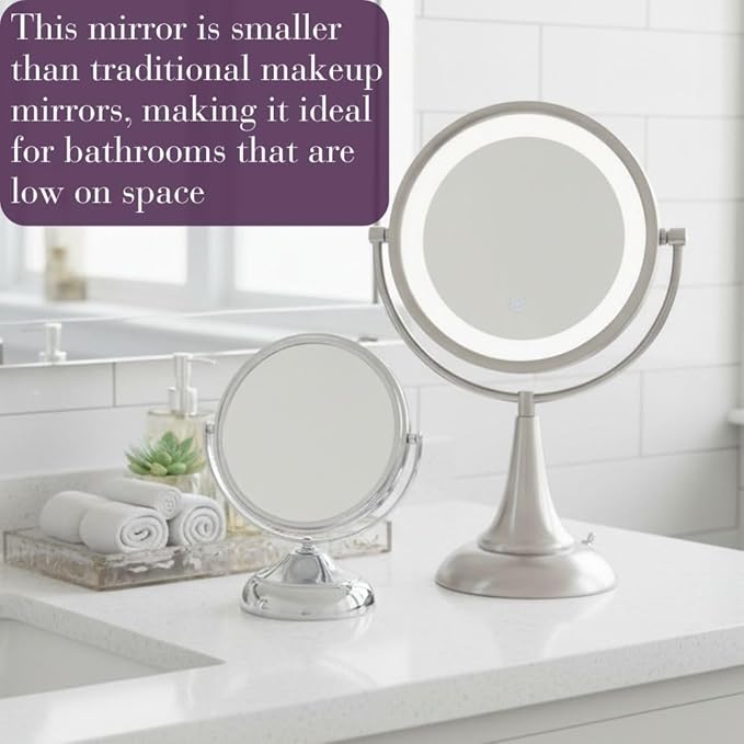 Small Tabletop Magnifying Mirror - 5.5” Diameter Mirror with 5X-1X Magnification - Chrome Finish - Model MC247C