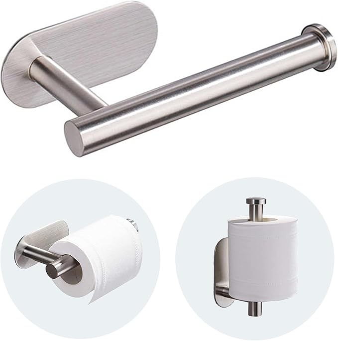 JOPOFI Toilet Paper Holder - Self Adhesive Toilet Paper Holder Wall Mount for Bathroom, SUS 304 Stainless Steel Command Strip Toilet Paper Roll Holder Stick On Wall, No Drilling - Brushed Nickel