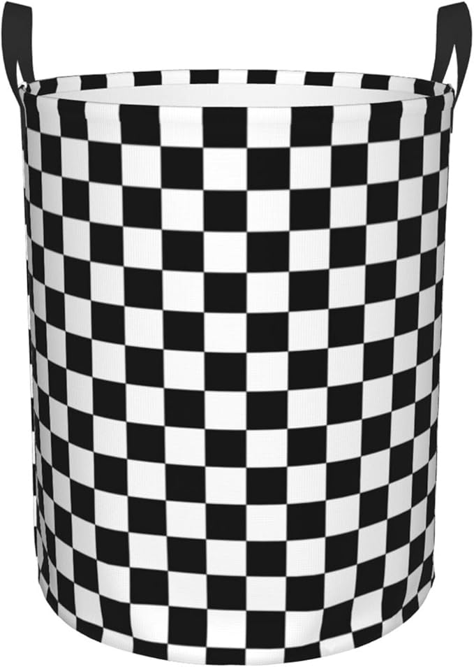 Laundry Basket Black White Checkered Decor - Waterproof Laundry Hamper Race Car Room Decor Collapsible Laundry Baskets With Handles - Toy/Clothes Storage Basket For Home Bedroom Bathroom Decor