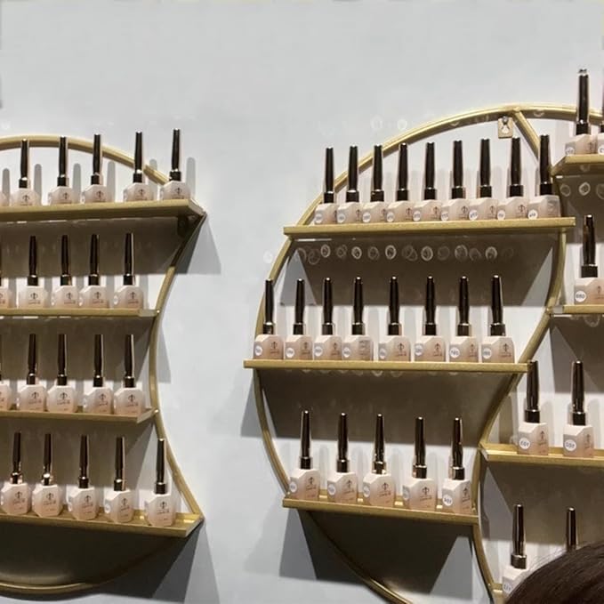 Round Metal Nail Polish Display Rack, Cosmetic Storage Rack, Wall Decoration for Beauty Stores and Dressing Rooms,Gold