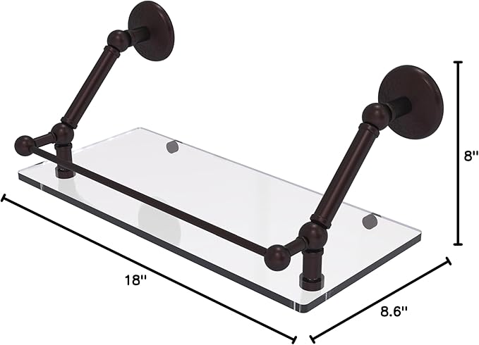 Allied Brass PMC-1-18-GAL Prestige Monte Carlo 18 Inch Floating Gallery Rail Glass Shelf, Antique Bronze