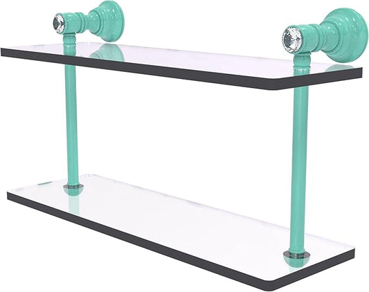 Allied Brass CC-2-16-SFG Carolina Crystal Collection 16 Inch Two Tiered Glass Shelf, Sea Foam Green