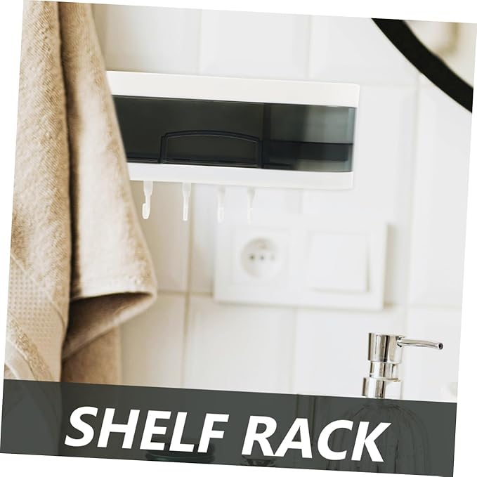 Holibanna Wall-Mounted Plastic Storage Rack Bathroom Shelf with Hooks No Drilling Adhesive Wall Shelves Multifunctional Organizer for Kitchen and Bathroom Random Color
