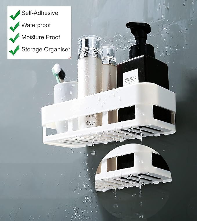 Plastic Bathroom Accessories, Bathroom Rack, Bathroom Shelf Organizer, Wall Mounted Shelf, Bathroom Hardware & Accessories, Storage Racks (2 Pcs Plastic White Shelf)
