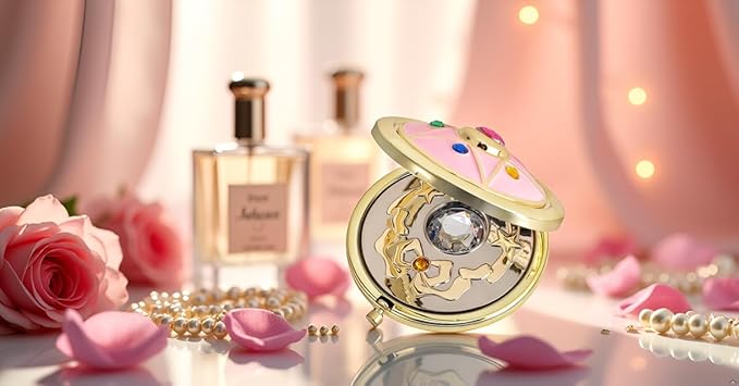Anime Star Makeup Mirror, Cute Japanese Style Portable Folding Mirror with Crystal - 2.75 Inch Travel Purse Mirror, Unique Cosmetic Mirror & Cosplay Prop Gift for Women and Girls