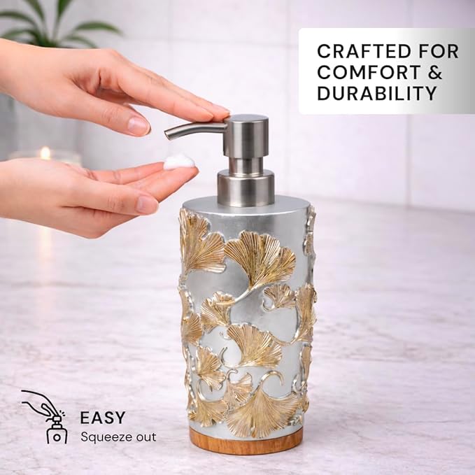 Decozen Bathroom Accessories 6Pcs Set, Soap Dispenser, Toothbrush Holders, Tumbler, Soap Dish & Cotton Swab Jar – Modern Bathroom Decor, Modern Farmhouse Decor, Countertop Accessories, Gold Champagne