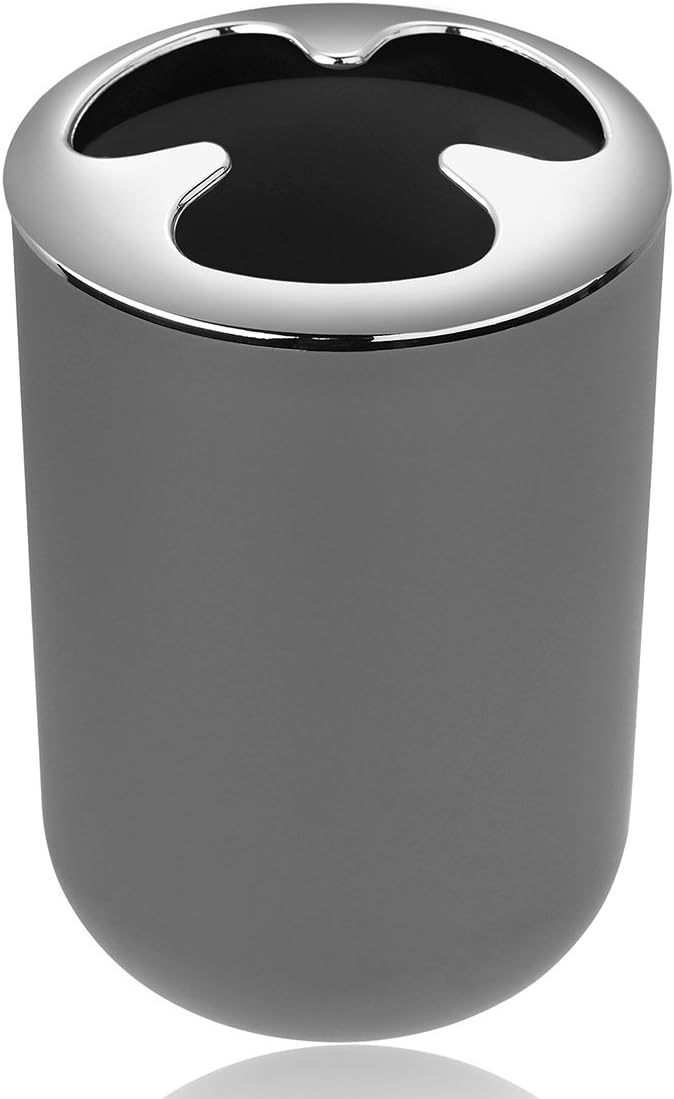 Bathroom Accessories Set 6 Piece - Trash Can, Toothbrush Holder, Toothbrush Cup, Soap Dispenser, Soap Dish, Toilet Brush Holder - Modern Bathroom Decor Set (Grey)