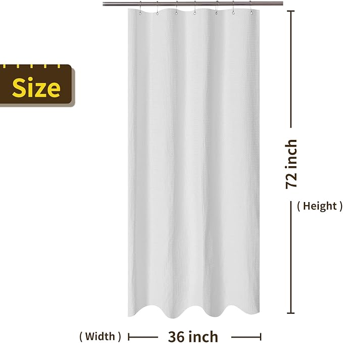 Stall Shower Curtain Fabric 36 x 72 inch - Waffle Weave, Spa, Hotel Collection, Heavy Duty, Water Repellent, White – Pique Pattern for Decorative Bathroom Curtains (230 GSM)