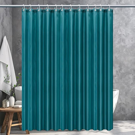 Strip White Fabric Shower Curtain with Magnets - 85 GSM Heavy Duty Waterproof Bath Curtain, 12 Reinforced Metal Grommets (72x72 Inches)