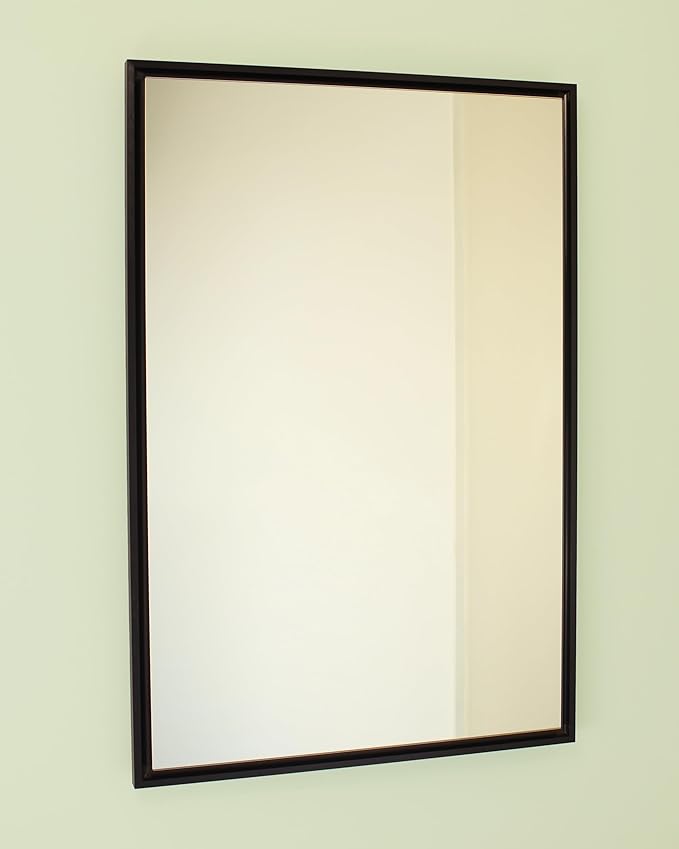 Fox Hollow Furnishings 20x30 Parker Metro Metal Framed Rectangle Recessed Bathroom Medicine Cabinet, Floating Mirror, 18x28 in-Wall Opening, Steel, Adjustable Glass Shelves, Magnet Close, Black