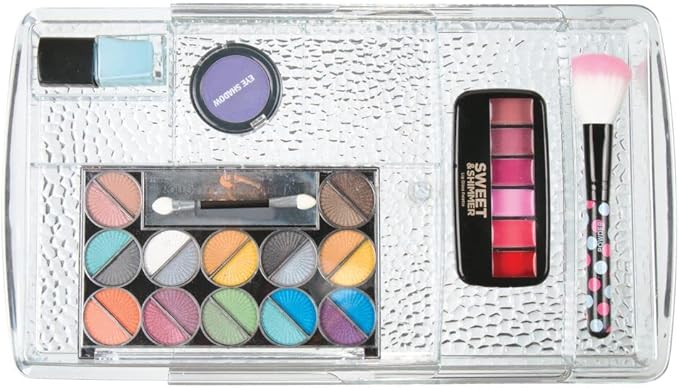 mDesign Expandable Makeup Organizer for Bathroom Drawers, Vanities, Countertops: Organize Makeup Brushes, Eyeshadow Palettes, Lipstick, Lip Gloss, Blush, Concealer - Adjustable Width, 2 Pack - Clear