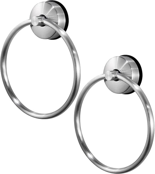 JOMOLA Towel Ring Suction Towel Holder for Bathroom Stainless Steel Kitchen Towel Rail Rack Drill Free Bath Towel Holder Bathroom Accessories Brushed Finish,2 PCS