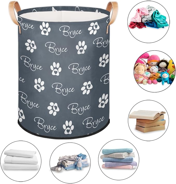 Custom Paw Print Laundry Hamper, Personalized Laundry Baskets with Handles Dirty Clothes Hamper Storage Basket