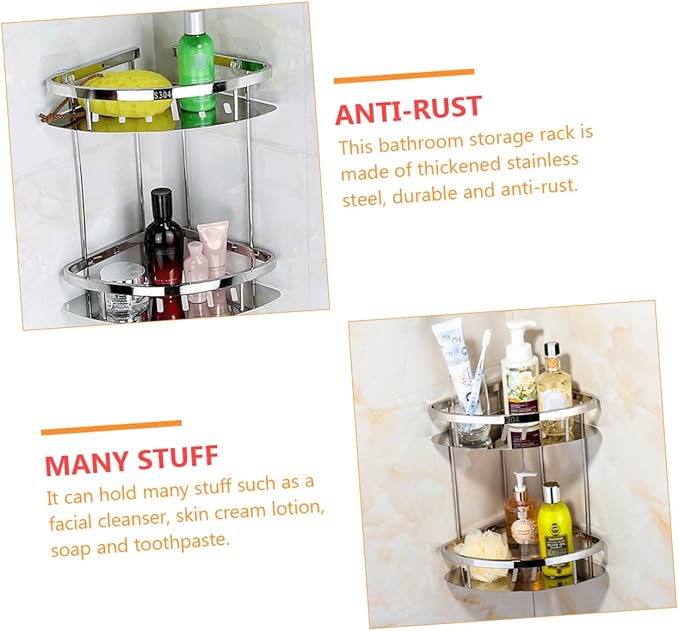 Ciieeo Bathroom Shelves Wall Mounted Storage Holder Stainless Steel Corner Shelf Triangle Storage Rack