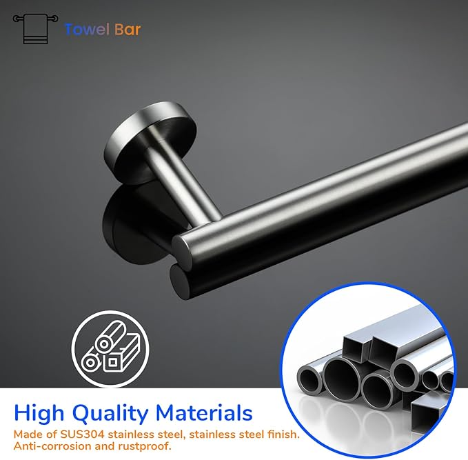 Miyili 24-Inch Bathroom Towel Bar SUS 304 Stainless Steel Towel Holder Rack Wall Mount Brushed Finish, A01N60A