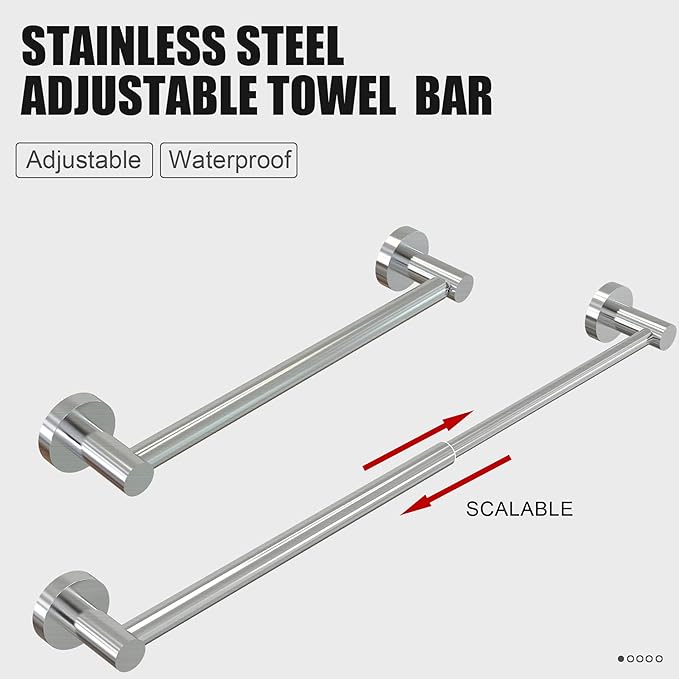 Honmein Towel Bar - Adjustable 304 Stainless Steel Towel Holder for Bathroom (11.8inch-22.6inch) Sturdy and Rustproof Wall Mounted Towel Rack for Bathroom Accessories, Silver?€?