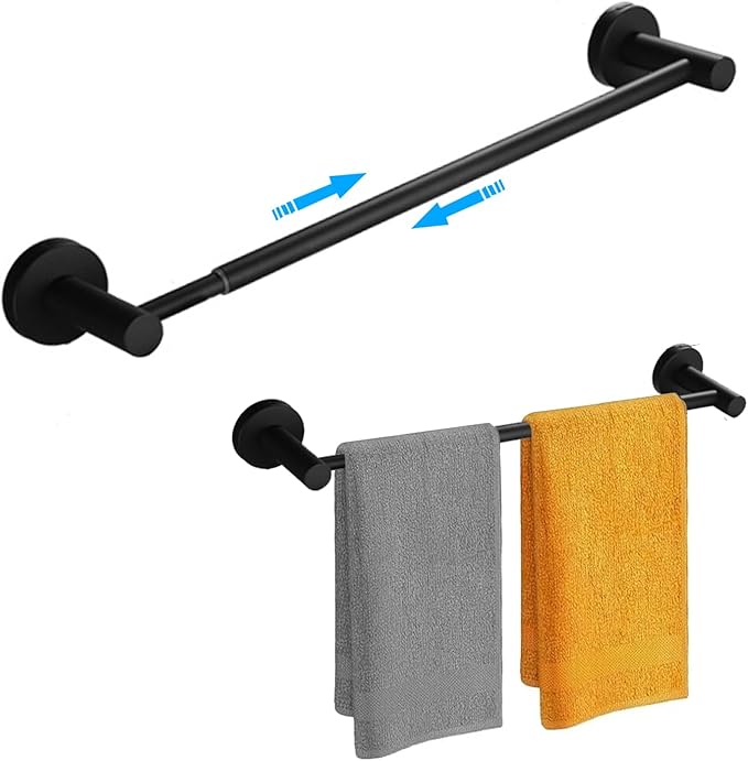 Towel Racks for Bathroom,Adjustable Single Towel Bar(16inch-25.5inch) Sturdy and Rustproof Towel Bar Wall Mounted for Bathroom Kitchen Washroom (B-Black)
