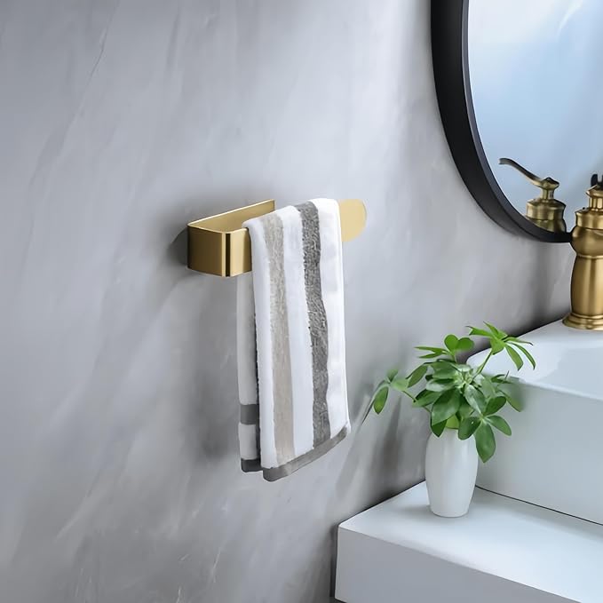 SEIDO Hand Towel Holder, Heavy Duty Self Adhesive Towel Bar ?€? No Drill Stick on Wall, SUS 304 Stainless Steel Towel Rack for Small Bathroom, Kitchen, RV, Brushed Gold