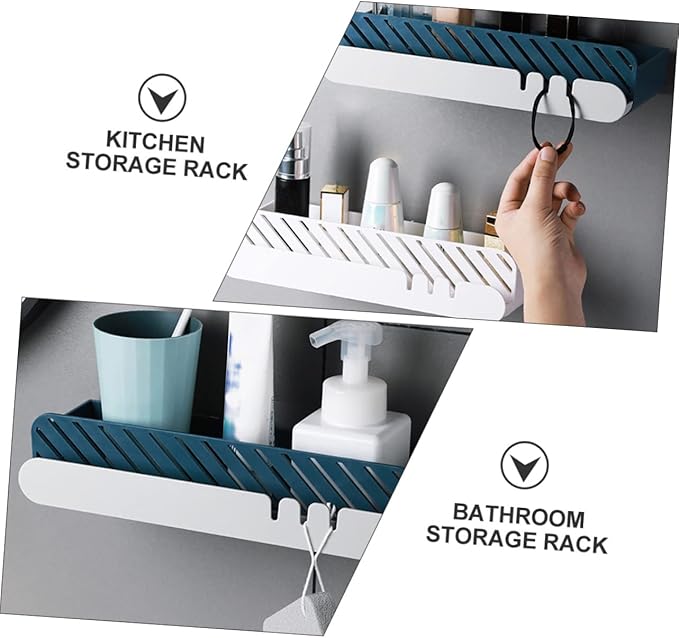 Self-Adhesive Bathroom Wall Shelf Hanging Storage Rack for Bathroom Kitchen Durable Blue Organizer for Toiletries Sundries Easy to Install Smooth Surfaces