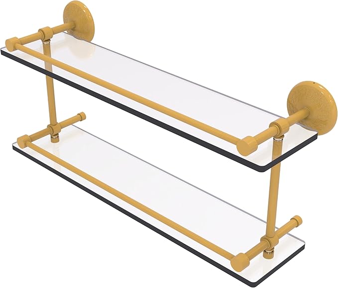 Allied Brass MC-2/22-GAL-SGL Monte Carlo 22 Inch Double Glass Shelf with Gallery Rail, Spanish Gold