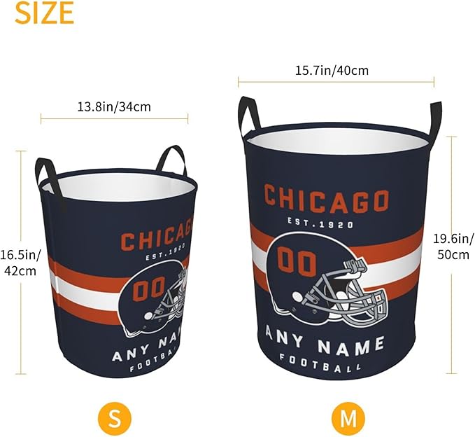 Custom Chicago Laundry Hamper - Personalized Football Style Laundry Basket - Customized Name and Number - Dirty Clothes Hamper Waterproof Large Capacity Hamper for Bedroom Bathroom Living Room